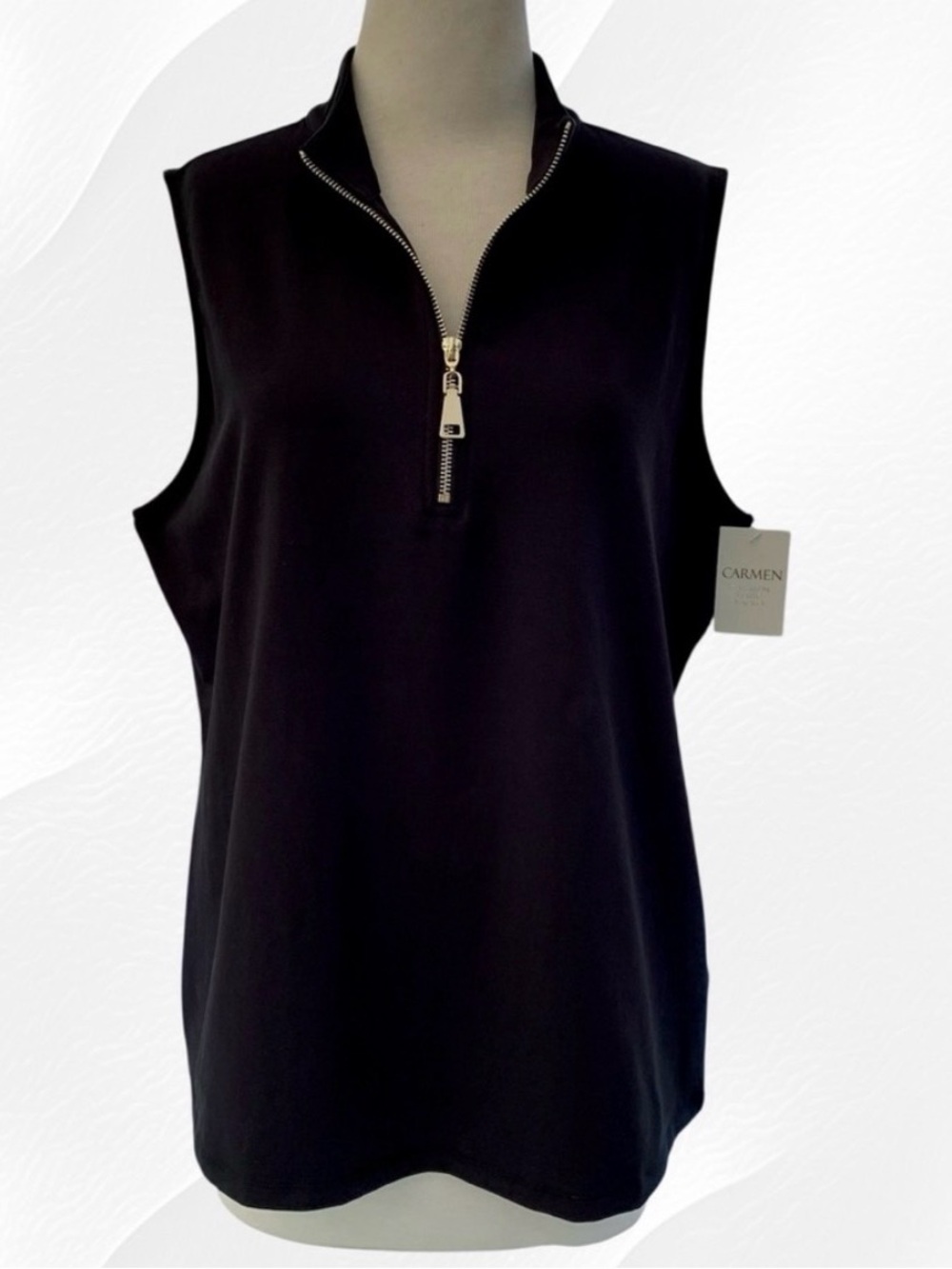 Carmen Marc Vavlo Black 1/4 Zip Cotton Blend Stretch Vest ~ Women’s XL